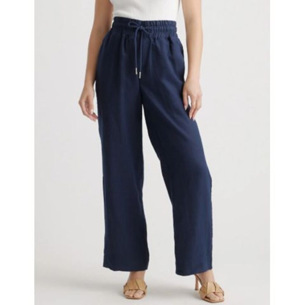 Quince 100% European Linen Wide Leg Pants Blue L